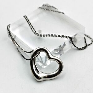 Tiffany & Co Elsa Peretti Sterling Silver 925 Open Heart Pendant Necklace
